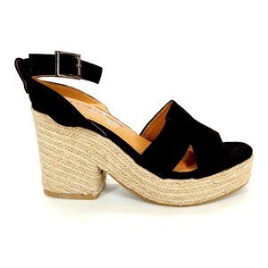 Very G Womens Espadrille Sandals Black Faux Suede Ankle Strap Buckle Block 7.5